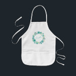 Avental Infantil Aqua Sea Green Floral Wreath Personalizado<br><div class="desc">Aqua Sea Green Floral Wreath Personalizada Kids' Apron</div>