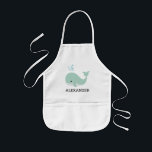 Avental Infantil Baleia Verde, Bonita, Personalizada<br><div class="desc">Este avental infantil para amantes de os animais apresenta uma ilustração fofa da baleia verde-menta. Personalize com o nome do seu filho em letras negras. Faz um avental de excelente para rapazes ou raparigas!</div>