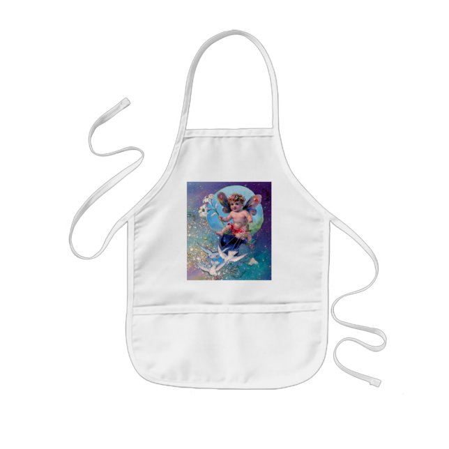 Avental Infantil BEBÊ FAIRY COM DOVAS EM ESPUKLES azul (Frente)