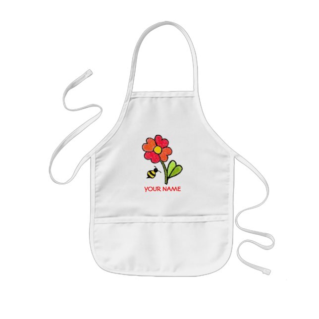 Avental Infantil Blusa da pintura da flor e da abelha! (Frente)