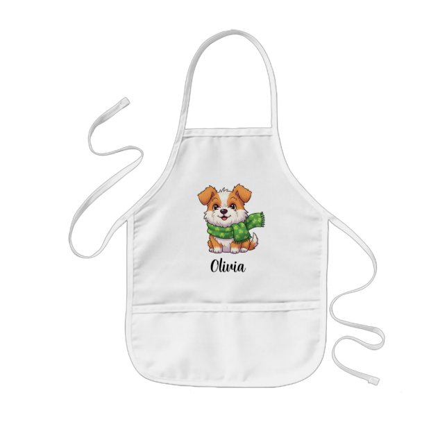 Avental Infantil Cachorro Fofo com Cachecol de Trevo (Frente)