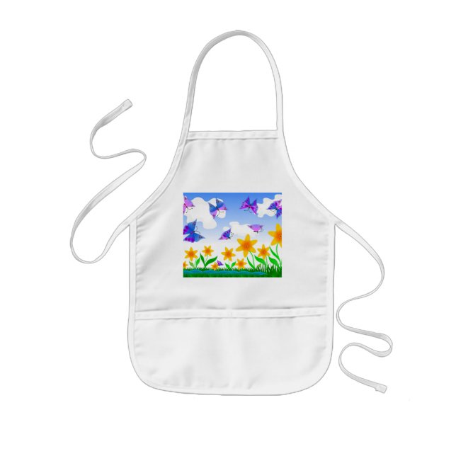 Avental Infantil Campo de verão com flores e borboletas (Frente)