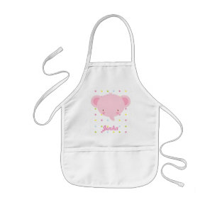 Avental Infantil Cartoon Elefante Rosa Crianças Apron