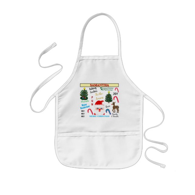 Avental Infantil Christmas Baking Cookies Santa Reindeer NAME (Frente)