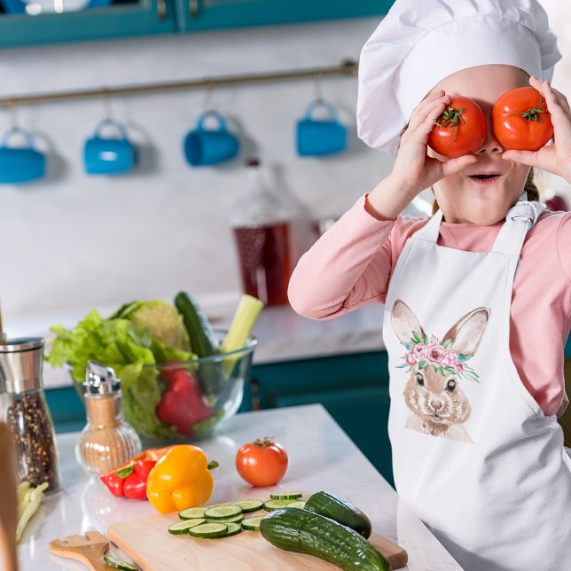 Avental Infantil Coelhinho De Aquarela Rosa De Pastel Moderno Com F (Criador carregado)