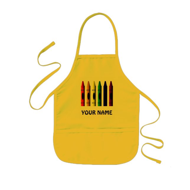 Avental Infantil Crayons Nome Crianças Gota Amarelo Crayon Apron (Frente)