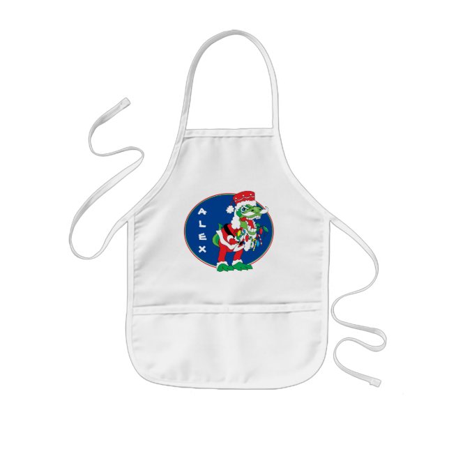 Avental Infantil Crianças de Natal Apron TySANTAsaurus Rex/Luzes (Frente)