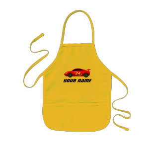 Avental Infantil Custom kid's apron with cute red racecar drawing