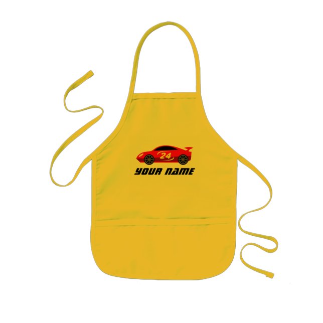 Avental Infantil Custom kid's apron with cute red racecar drawing (Frente)