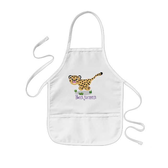 Avental Infantil Cute baby cheetah running cartoon illustration (Frente)