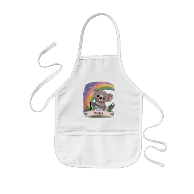 Avental Infantil Cute Baby Koala Rainbow Nome Personalizado (Frente)
