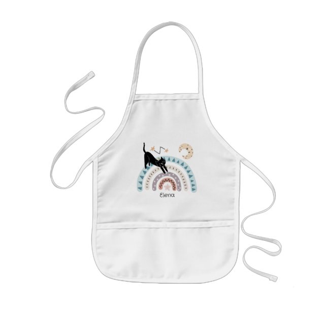 Avental Infantil Cute Cat Rainbow Unicorn Custom Name       (Frente)