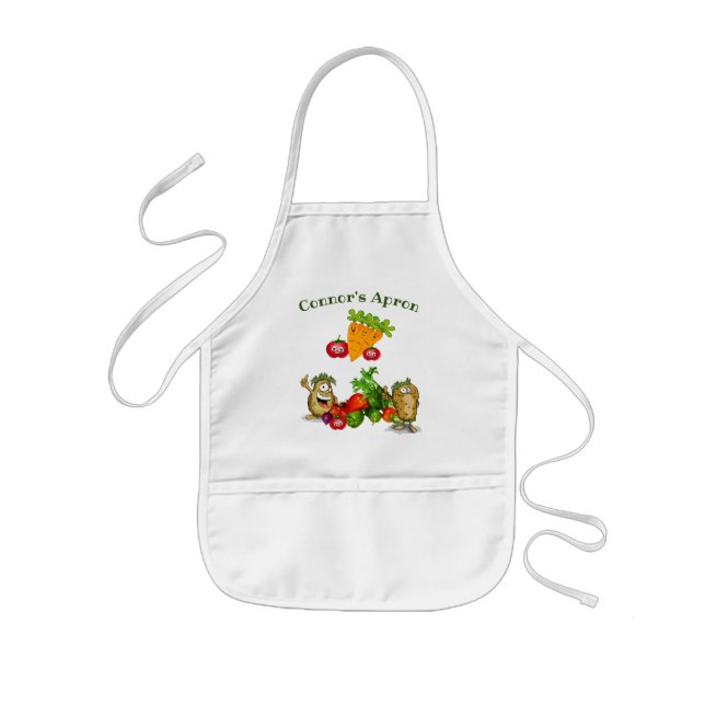 Avental Infantil Cute Veggie Personagens de desenho animados Kids" (Frente)