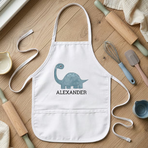 Avental Infantil Dinossauro Cinza Azul Fofo Personalizado