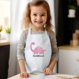 Avental Infantil Dinossauro Rosa Fofo Personalizado