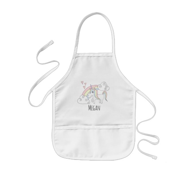 Avental Infantil Doodle Rainbow Unicorn com nome (Frente)