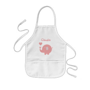 Avental Infantil Elefante cor-de-rosa bonito e coração