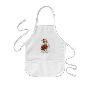 Avental Infantil Elfo de Natal com um saco de presentes