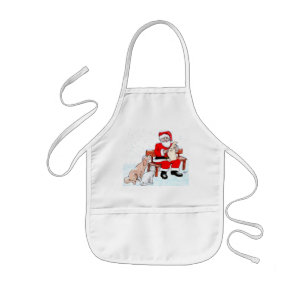 Avental Infantil Feliz Natal - Papai Noel com Gato e Cachorro