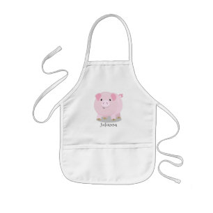 Avental Infantil Figura de desenho animado de porco, cor-de-rosa-br