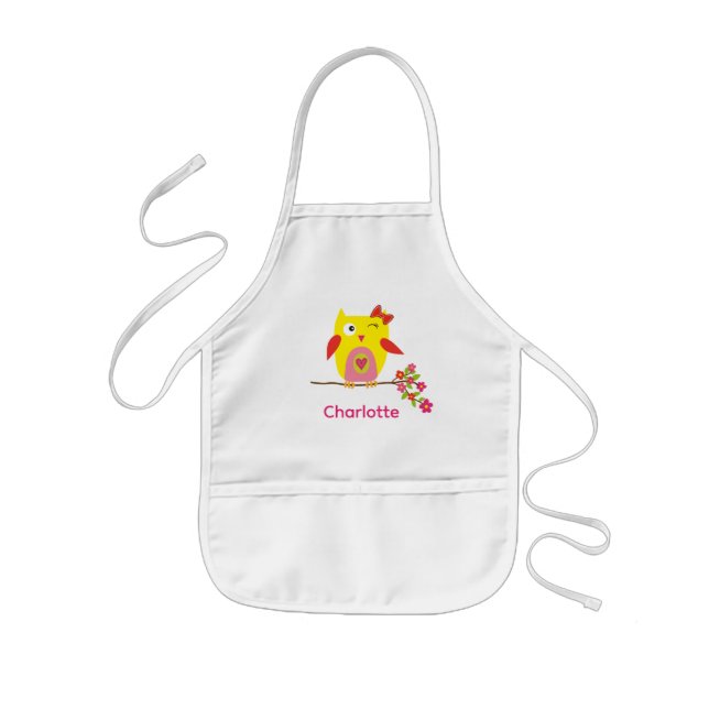 Avental Infantil Flores Cor-de-Rosa Amarelo-Corte Personalizadas (Frente)