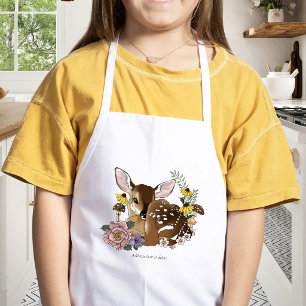 Avental Infantil Flores Silvestres Fofas Corça Azul Bebê Deer Flore