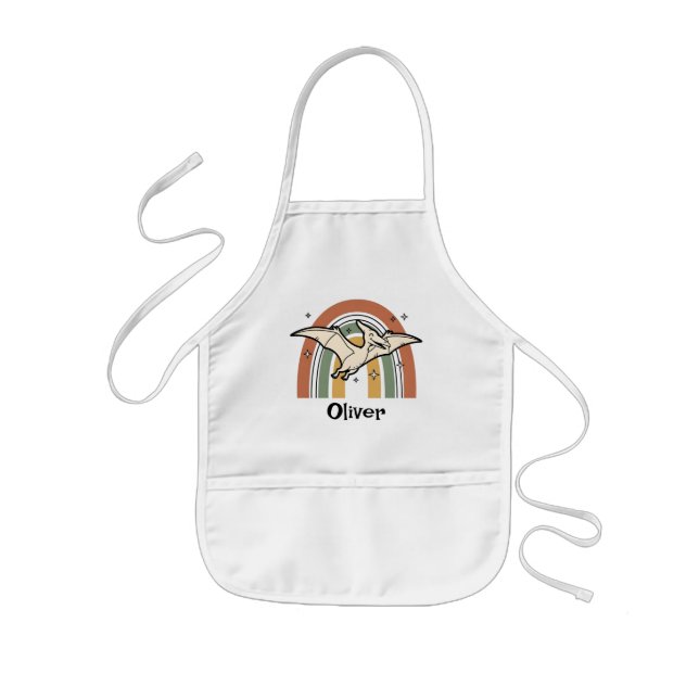 Avental Infantil Fofo Dinossauro Voador Boho Terra e Arco-íris (Frente)