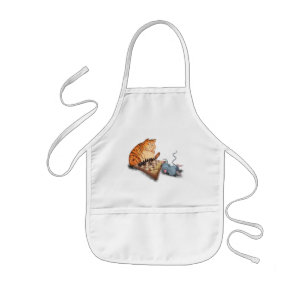 Avental Infantil Gato e Rato Tocando Cartoon de Xadrez Engraçando 