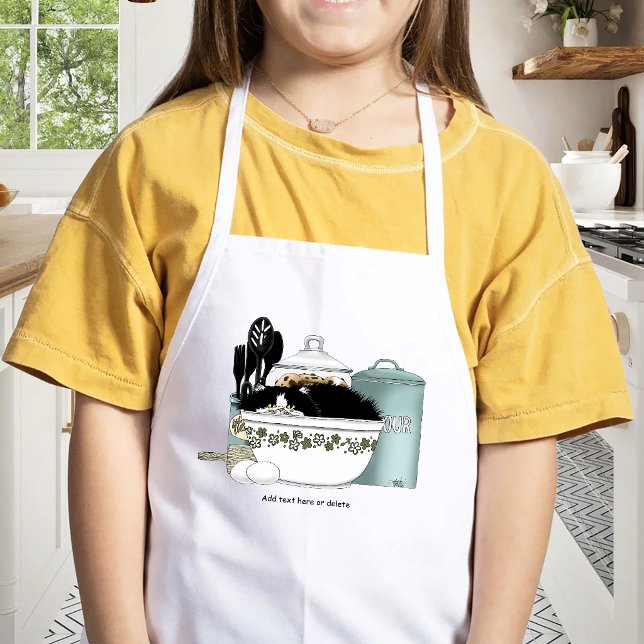 Avental Infantil Gato Tuxedo Sassy Tigela Vintage Aqua Cozinha Retr (Criador carregado)
