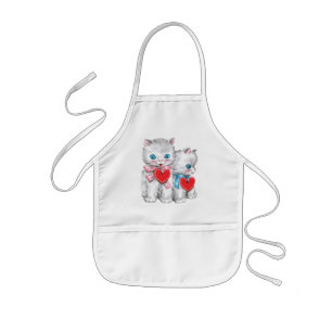Avental Infantil Gatos fofos vintage do Dia dos Namorados, gatinho 