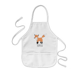 Avental Infantil Girls Cute Woodland Fox Cartoon and Name