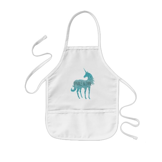 Avental Infantil Girly Glitz Aqua Turquoise Glitter Unicorn (Frente)