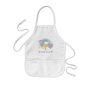 Avental Infantil Lindo Unicórnio Dourado & Roxo & Arco-íris