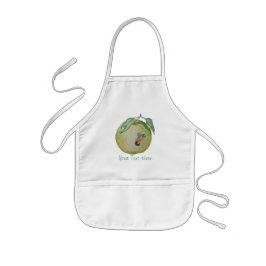 Avental Infantil Maçã verde com a larva engraçada na ilustração do