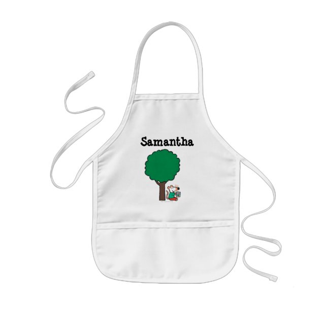 Avental Infantil Maisy lê seu livro da biblioteca fora (Frente)