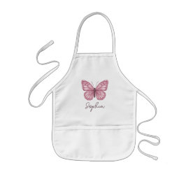 Avental Infantil Meninas Cute e Borboleta Rosa Whimsical