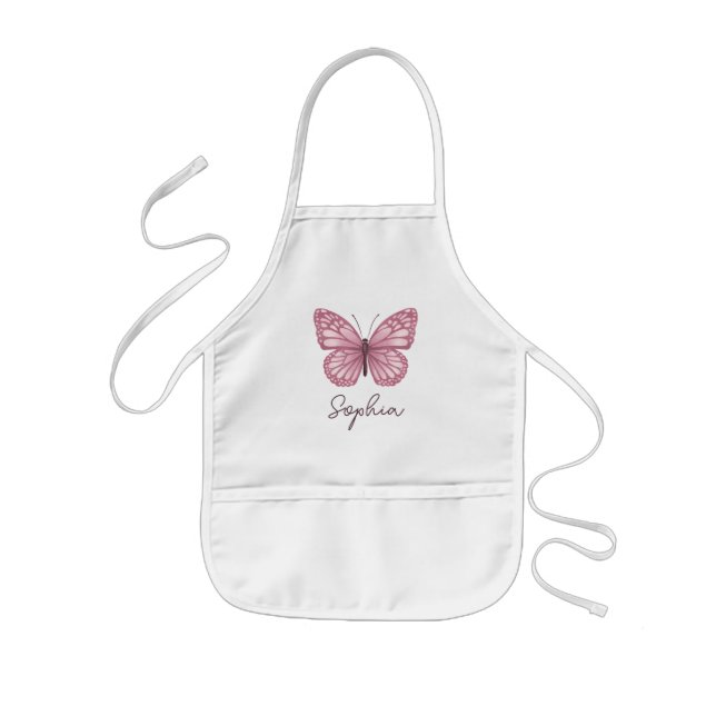 Avental Infantil Meninas Cute e Borboleta Rosa Whimsical (Frente)