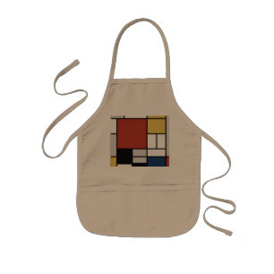 Avental Infantil Mondrian Painting Red Plane Yellow Black Cinza Blu