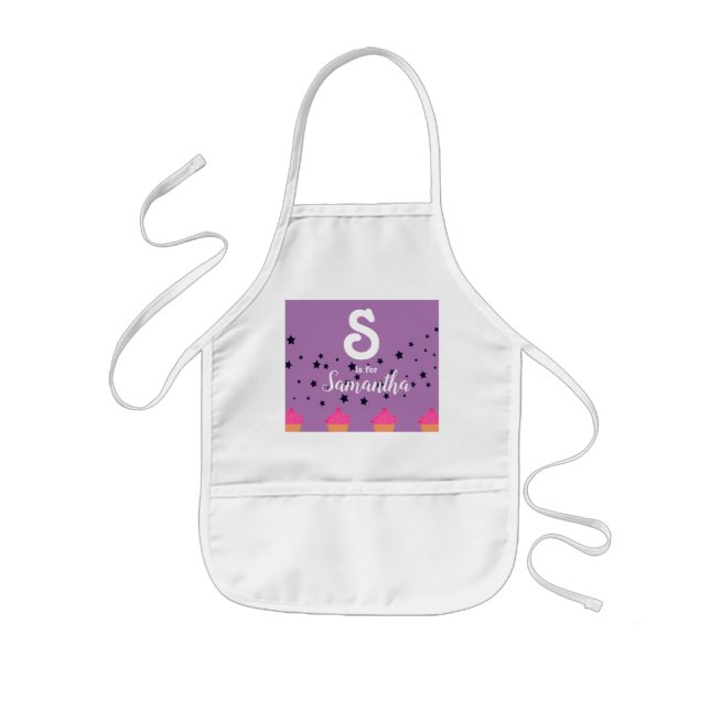 Avental Infantil Nome inicial Cupcakes personalizados Apron (Frente)