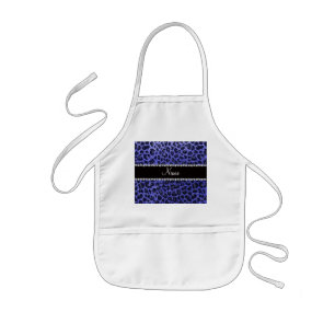 Avental Infantil Nome personalizado impressão leopardo azul neon