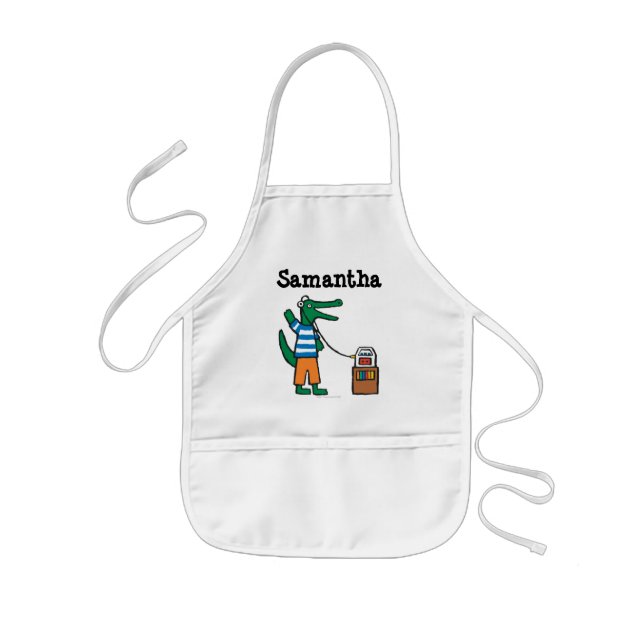 Avental Infantil O crocodilo legal escuta a música (Frente)