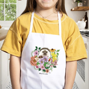 Avental Infantil ouriço Fofo Flores Silvestres Coloridas Floresta