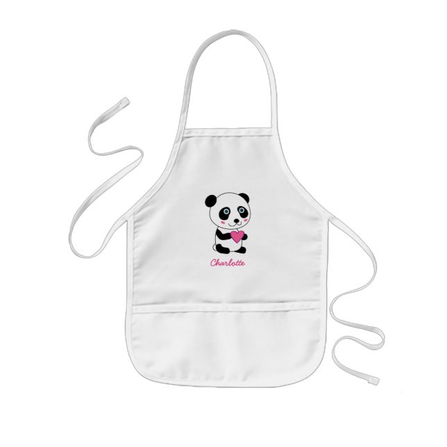 Avental Infantil Panda bonita com coração rosa personalizado (Frente)