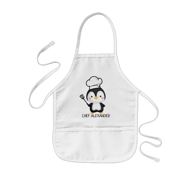 Avental Infantil Pinguim-Chefe Personaliza Apron Crianças (Frente)