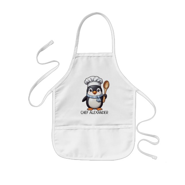 Avental Infantil Pinguim-Chefe Personaliza Apron Crianças (Frente)