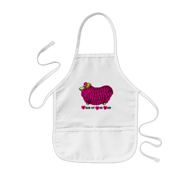 Avental Infantil Ram Ovelino Chinês Ano Rosa Crianças Apron (Frente)