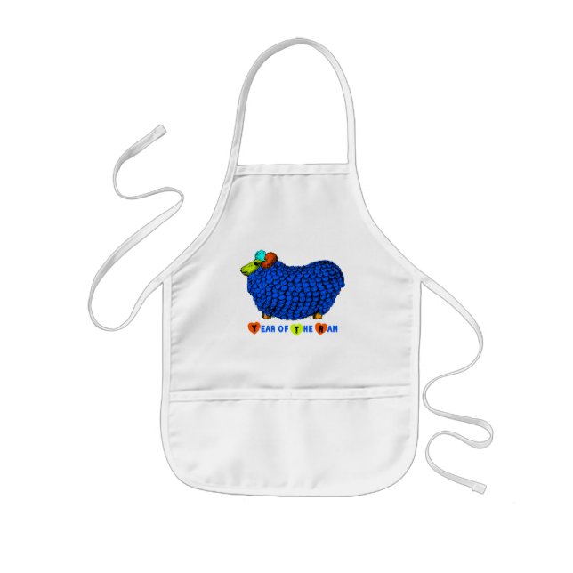 Avental Infantil Ram Ovino Ano Azul Ilustração Crianças Apron (Frente)