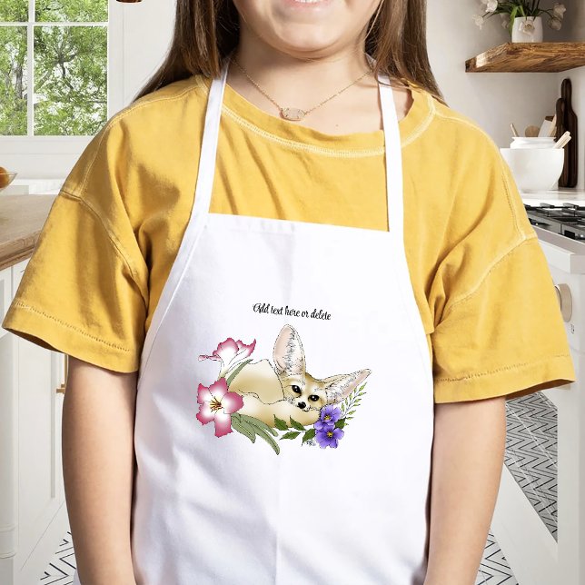 Avental Infantil Raposa Fennec Flores Rosa Roxo Fofo Botânico Azul (Criador carregado)