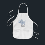 Avental Infantil Safari, o Elefante Azul Safari, com Nome<br><div class="desc">Este avental infantil bonito apresenta um elefante azul de aquarela,  e tem lugar para você adicionar o nome de seu filho em uma bela tipografia. Veja o resto da nossa coleção para outros animais azuis fofinhos!</div>