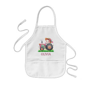 Avental Infantil Trator Rosa Fofo para Meninas